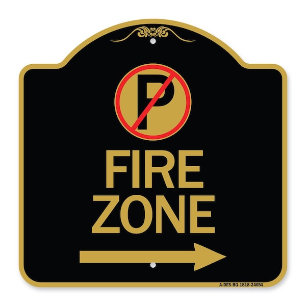 Signmission No Parkingand Right Arrow, Black & Gold Aluminum Architectural Sign, 18" x 18", BG-1818-24654 A-DES-BG-1818-24654 - main